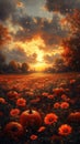 Autumn Sunset Pumpkin Patch Illustration Royalty Free Stock Photo