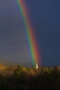 A rainbow over church steeple Royalty Free Stock Photo