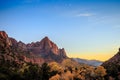 Autumn Sunset on the Watchman and River, Zion National Park, Utah Royalty Free Stock Photo