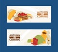 Autumn symbols banner items card with clothes related to autumn. Rainy cold time to celebrate Happy gold and yellow