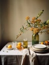 Autumn table decor, brown and beige fall home interior decoration, afternoon light Royalty Free Stock Photo