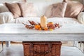 Autumn table decoration with basket Royalty Free Stock Photo