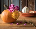 Autumn Table Setting with Pumpkin Centerpiece