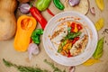 Autumn table setting with pumpkins. Thanksgiving dinner.grilled chicken breast with vegetables Royalty Free Stock Photo