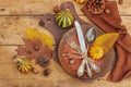 Autumn Table Setting. Thanksgiving Cutlery, Traditional Fall Decor, Flat Lay. Festive Cozy Mood