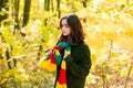 Autumn teenage girl. Portrait of beautiful young teen girl walking outdoors in autumn. Royalty Free Stock Photo