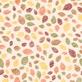 Autumn texture with scraped raspberry leaves. Warm seamless pattern.