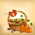 Autumn Thanksgiving basket. Vector