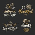 Autumn and Thanksgiving Day hand written ink lettering and doodles set