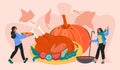 Autumn Thanksgiving or Halloween party or dinner card flat vector illustration Royalty Free Stock Photo