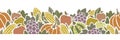 Autumn Thanksgiving harvest seamless border with fruit and vegetables.