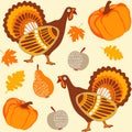 Autumn thanksgiving seamless background with turke