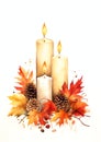 Autumn-themed candles watercolor border