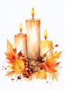 Autumn-themed candles watercolor border