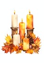 Autumn-themed candles watercolor border Royalty Free Stock Photo