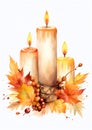 Autumn-themed candles watercolor border Royalty Free Stock Photo