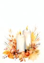 Autumn-themed candles watercolor border frame