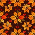Autumn-themed pattern featuring large, stylized flowers with pointed petals in