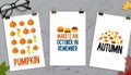 Autumn-themed posters with pumpkins, food, and fall elements Royalty Free Stock Photo