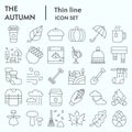 Autumn thin line icon set, Falling leaves season themed symbols collection, vector sketches, logo illustrations, web