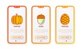 Autumn thin line icons set: pumpkin, acorn, pinecone. Vector illustration