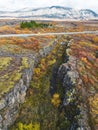 Autumn in Thingvellir National Park - Iceland. Tectonic plates visible on surface