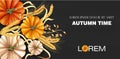 Autumn time banner with pumpkin and wheat ears Vector realistic. Detailed 3d design. dark backgrounds