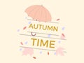 Autumn time. Banner with umbrella and leaves.Design a template for invitations, leaflets and greeting cards. Vector illustration Royalty Free Stock Photo