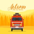 Autumn time family travel and trip. The family car. Vector illustration Royalty Free Stock Photo