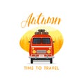 Autumn time family travel and trip. The family car. Vector illustration Royalty Free Stock Photo