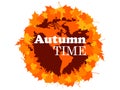 Autumn time, planet with fall leaves. Autumn season background. Vector