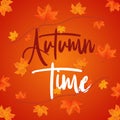 Autumn time poster design with falling leaves and lettering. Autumnal vector illustration with typography for coupon, print, flyer Royalty Free Stock Photo