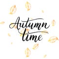 Autumn time text - hand painted lettering with orange leaves