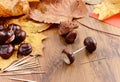 Autumn tinker creative figures of Chestnuts Royalty Free Stock Photo