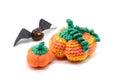 autumn tinker decoration chestnut bat and crochet pumpkin. Halloween time.