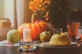 Autumn traditional table setting for Thanksgiving or Halloween Royalty Free Stock Photo