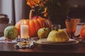 Autumn traditional table setting for Thanksgiving or Halloween