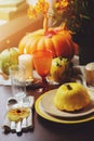 Autumn traditional table setting for Thanksgiving or Halloween Royalty Free Stock Photo