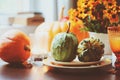 Autumn traditional table setting for Thanksgiving or Halloween