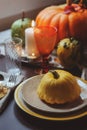 Autumn traditional table setting for Thanksgiving or Halloween Royalty Free Stock Photo