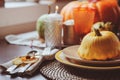 Autumn traditional table setting for Thanksgiving or Halloween Royalty Free Stock Photo