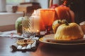 Autumn traditional table setting for Thanksgiving or Halloween Royalty Free Stock Photo