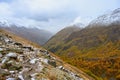 Autumn trail to Lake Donguzorun Kol along the mountainside
