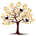 Autumn tree and birds