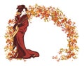 Autumn tree branches arch and japanese geisha vector design