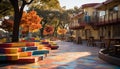 Autumn tree colors decorate the outdoor table in vibrant yellow generated by AI Royalty Free Stock Photo