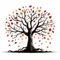 Autumn tree with falling leaves, fall tree icon, Vector illustration isolated on a white background, generative ai Royalty Free Stock Photo