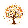 Autumn Tree with Falling Leaves: A vector illustration symbolizing fall season transition Royalty Free Stock Photo