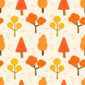 Autumn tree handdrawn cartoon seamless pattern background for seasonal, autumn, wallpaper, wrapping. Red tree illustration