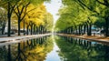 Autumn Tree In Korean City: A Serene Reflection Of Nature